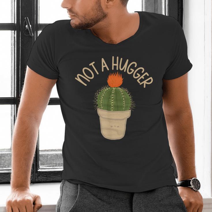 Kawaii Grumpy Cactus Not a Hugger Plant Introvert Men's V-Neck T-Shirt