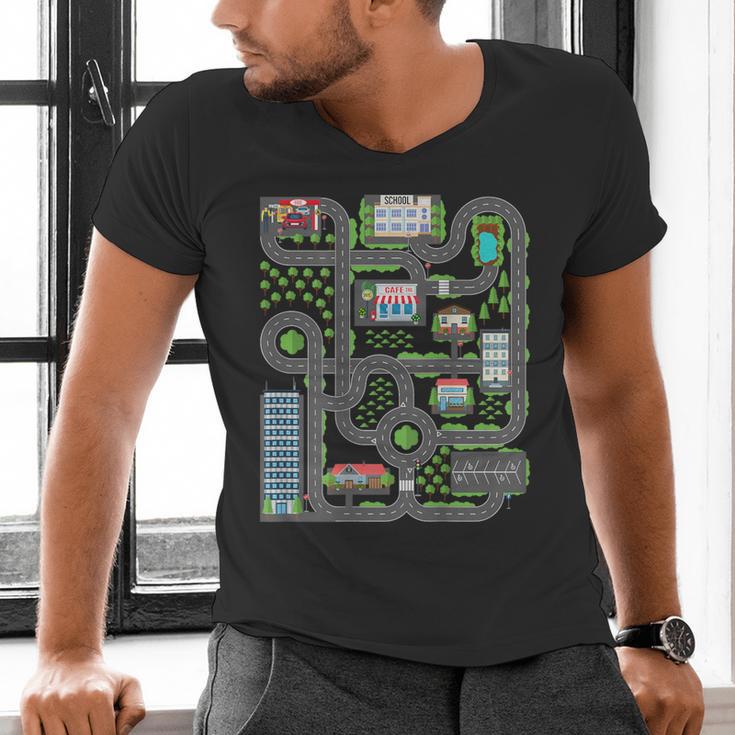 Kid Play Cars On Dad Back Race Track Mat Fathers Day Men's V-Neck T-Shirt