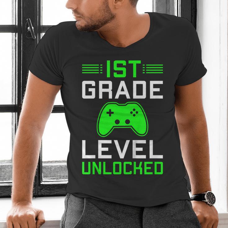 Kids 1st Grade Level Unlocked Back To School Gamer Graduation Men's V-Neck T-Shirt