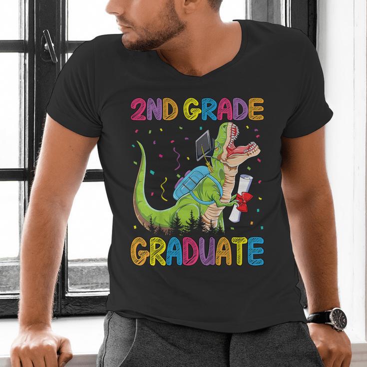 Kids 2nd Grade Graduate Dinosaur Trex 2nd Grade Graduation Men's V-Neck T-Shirt