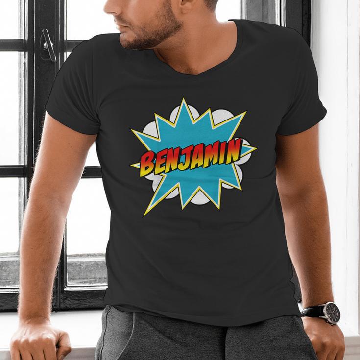 Kids Boys Benjamin Name Personalized Superhero Comic Book Men's V-Neck T-Shirt Kids Boys Benjamin Name Personalized Superhero Comic Book Men's V-Neck T-Shirt