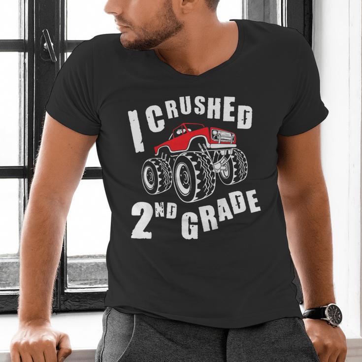 Kids I Crushed 2nd Grade Monster Truck School Graduation Men's V-Neck T-Shirt