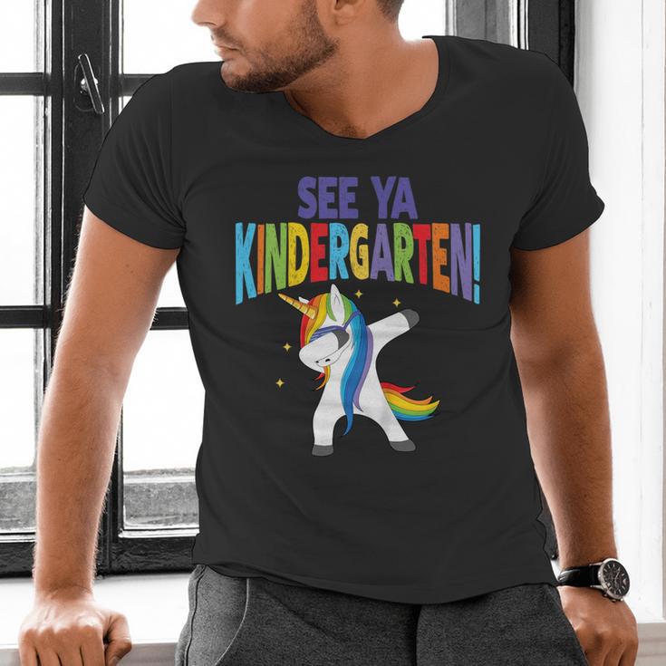 Kids Dabbing Unicorn Kindergarten Graduation See Ya Men's V-Neck T-Shirt
