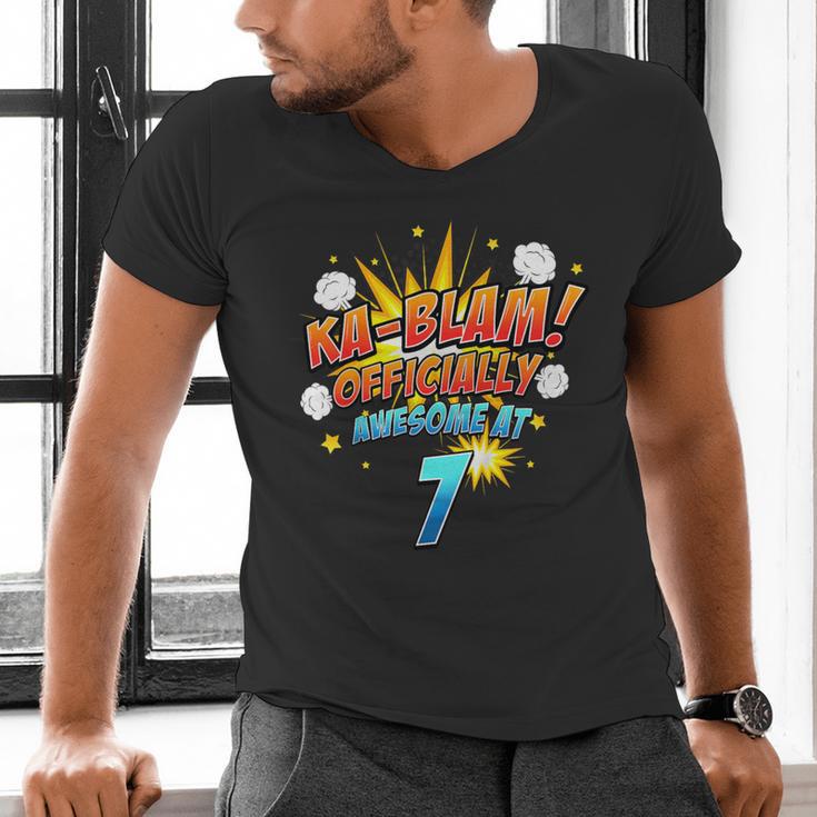 Kids Ka-Blam 7 Year Old Boys 7th Birthday Comic Book Super Hero Men's V-Neck T-Shirt Kids Ka-Blam 7 Year Old Boys 7th Birthday Comic Book Super Hero Men's V-Neck T-Shirt