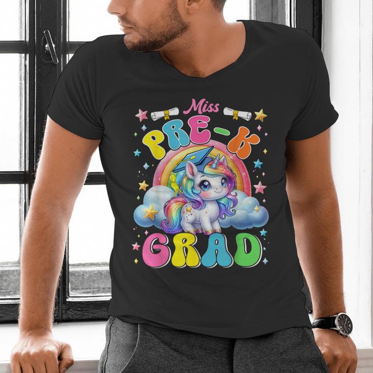 Kids Miss Pre-K Grad Graduation Cute Unicorn Rainbow Girls Men's V-Neck T-Shirt