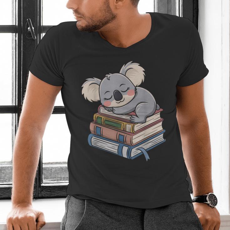 Koala Reading Book Pajama Sleep Men's V-Neck T-Shirt Koala Reading Book Pajama Sleep Men's V-Neck T-Shirt