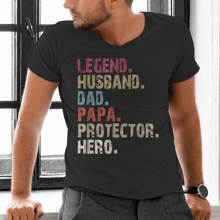 Legend Husband Dad Papa Protector Hero For Dad Men's V-Neck T-Shirt