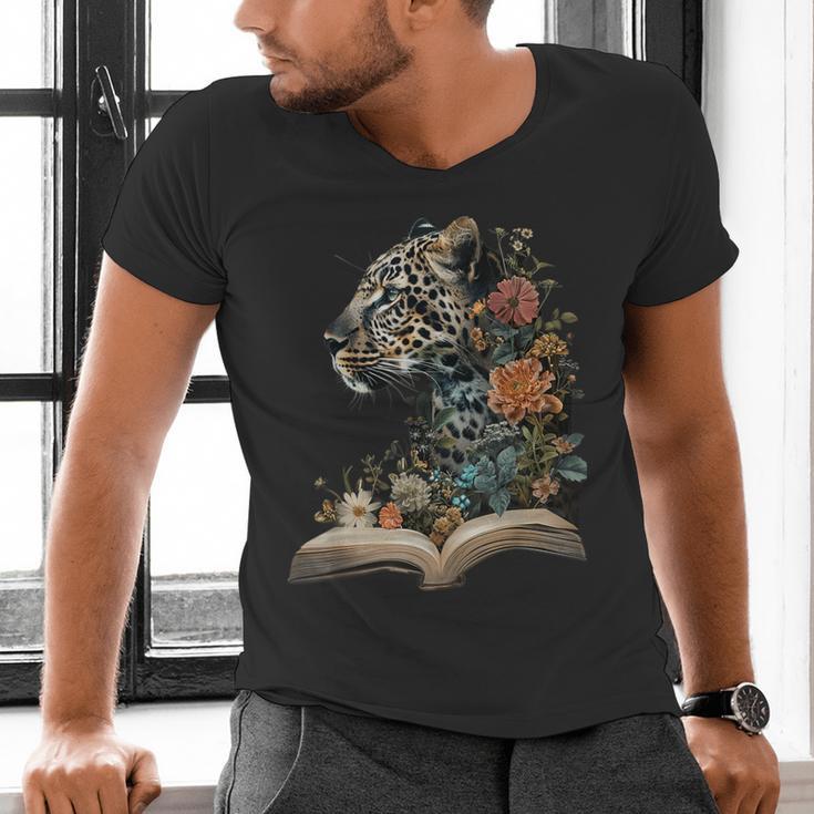 Leopard Book Flower Men's V-Neck T-Shirt Leopard Book Flower Men's V-Neck T-Shirt