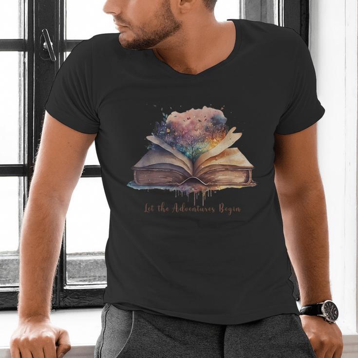 Let The Adventures Begin Book Lovers Magical Whimsical Art Men's V-Neck T-Shirt