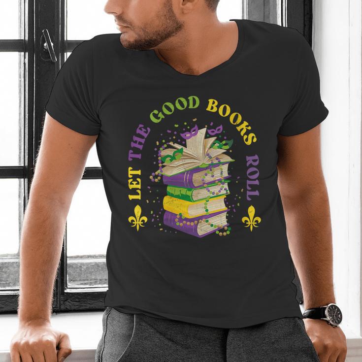 Let The Good Books Roll Mardi Gras Reading Men's V-Neck T-Shirt