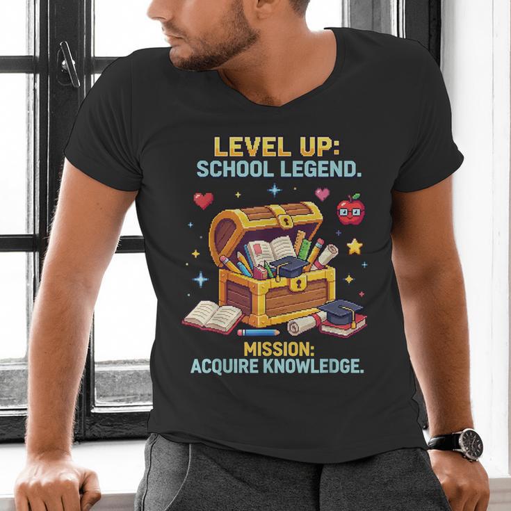 Level Up School Legend Video Game Pixel Art Graduation Men's V-Neck T-Shirt