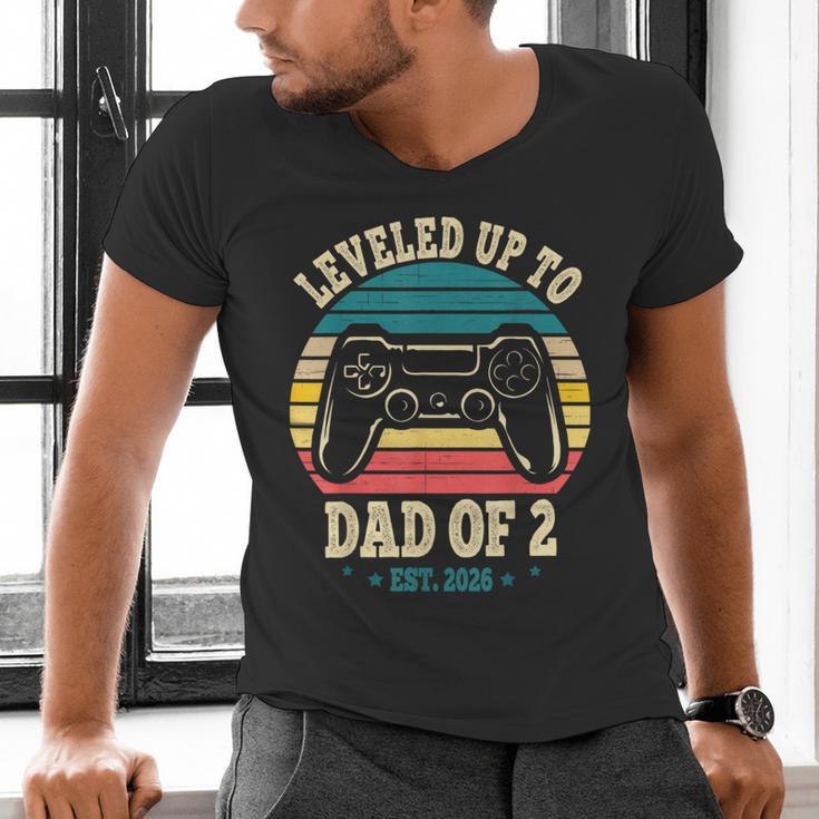 I Leveled Up To Dad Of 2 2026 Promoted To Dad Of Two Kids Men's V-Neck T-Shirt