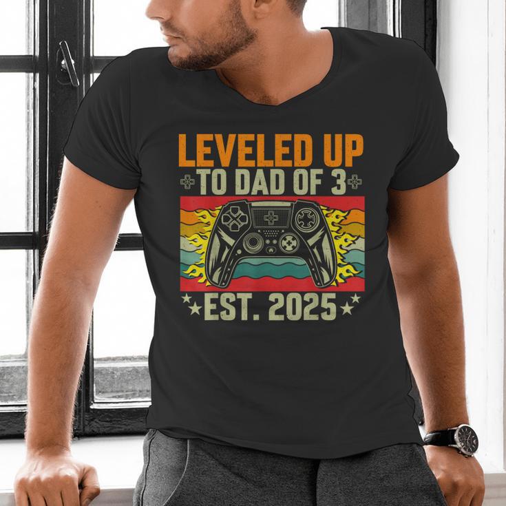 Leveled Up To Dad Of 3 Three Daddy Again 2025 Father's Day Men's V-Neck T-Shirt