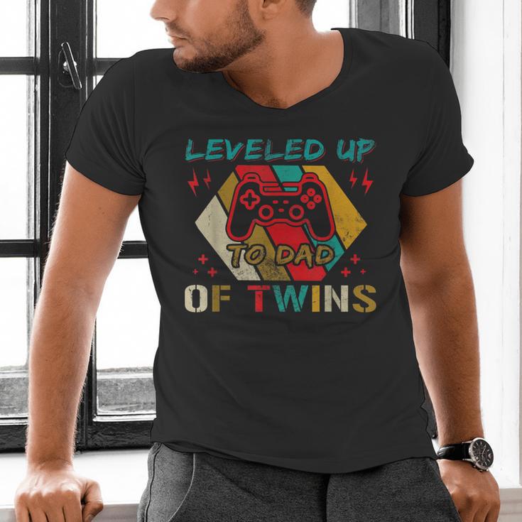 Leveled Up To Dad Of Twins Video Gamer Gaming Men's V-Neck T-Shirt Leveled Up To Dad Of Twins Video Gamer Gaming Men's V-Neck T-Shirt