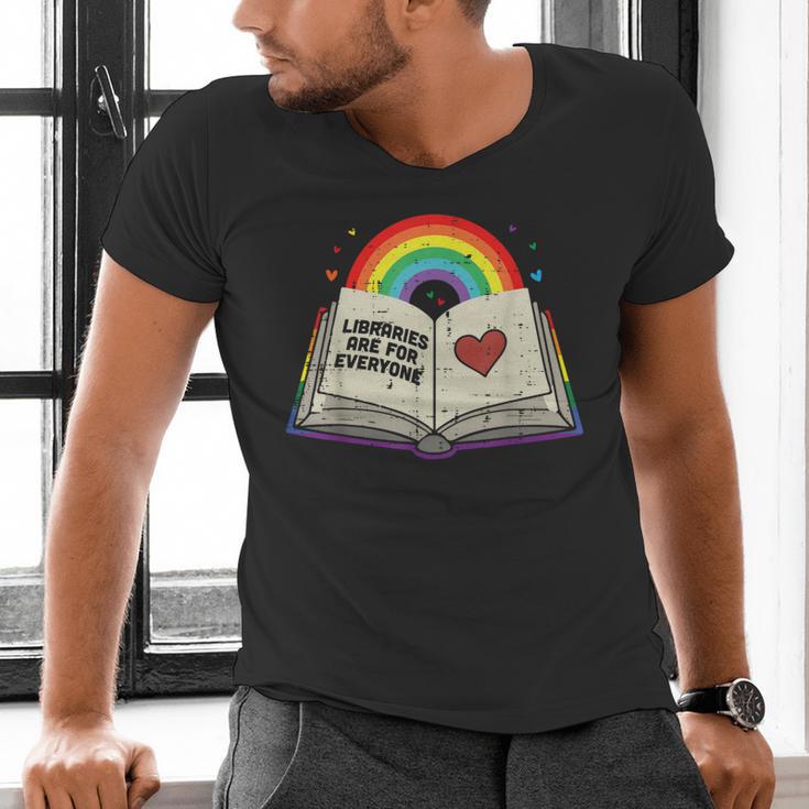 Libraries Are For Everyone Book LGBTQ Ally Gay Pride Month Men's V-Neck T-Shirt