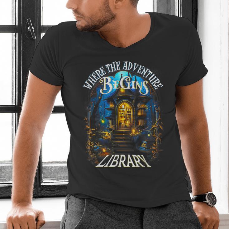 Library Where The Adventure Begins Book Reading Quote Men's V-Neck T-Shirt