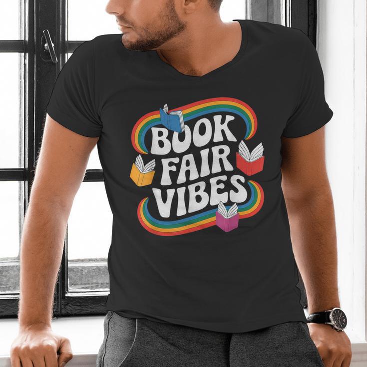 Library Book Fair Vibe Groovy Retro School Reading Nostalgic Men's V-Neck T-Shirt Library Book Fair Vibe Groovy Retro School Reading Nostalgic Men's V-Neck T-Shirt