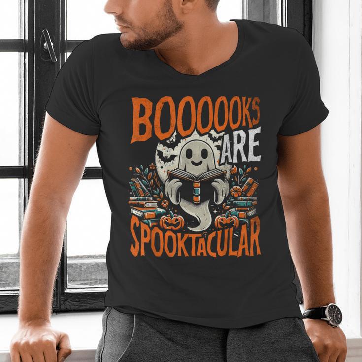 Library Halloween Book Lover Ghost With Books Men's V-Neck T-Shirt
