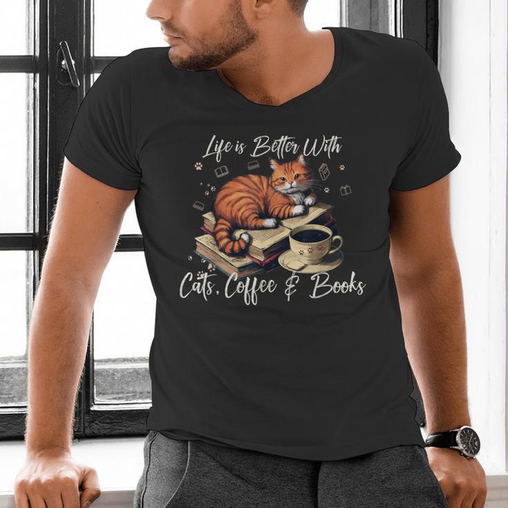 Life Is Better With Cats Coffee And Books Men's V-Neck T-Shirt Life Is Better With Cats Coffee And Books Men's V-Neck T-Shirt