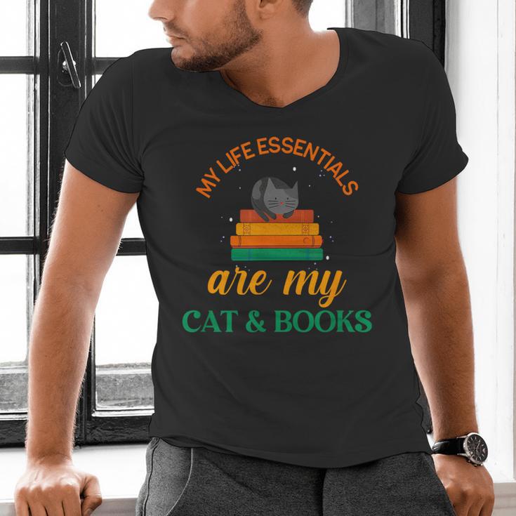 My Life Essentials Are Cat And Books Men's V-Neck T-Shirt
