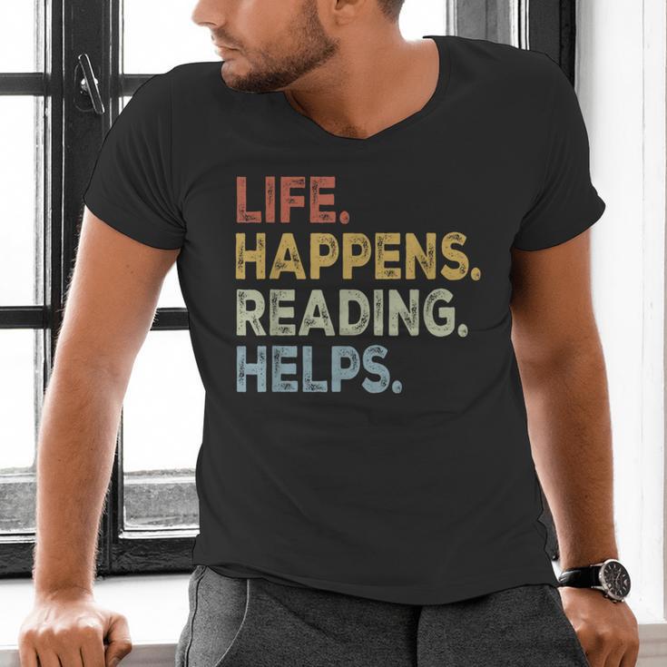 Life Happens Reading Helps Book Lovers Vinage Men's V-Neck T-Shirt