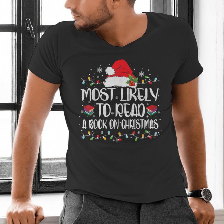 Most Likely To Read A Book On Christmas Family Matching Men's V-Neck T-Shirt