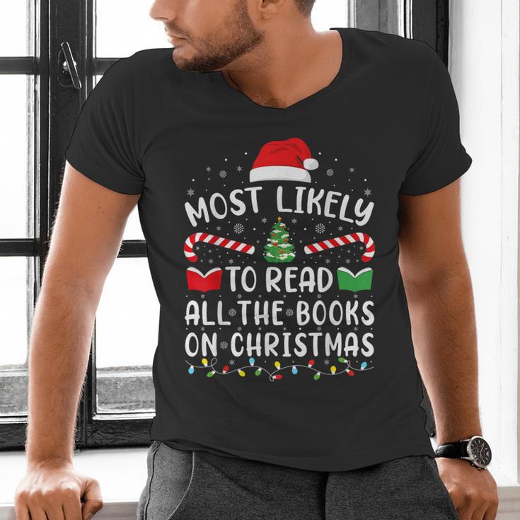 Most Likely To Read A Book On Christmas Family Matching Xmas Men's V-Neck T-Shirt