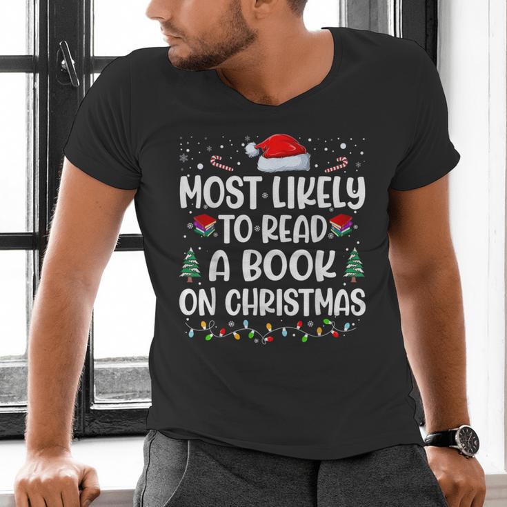 Most Likely To Read A Book On Christmas Matching Family Xmas Men's V-Neck T-Shirt