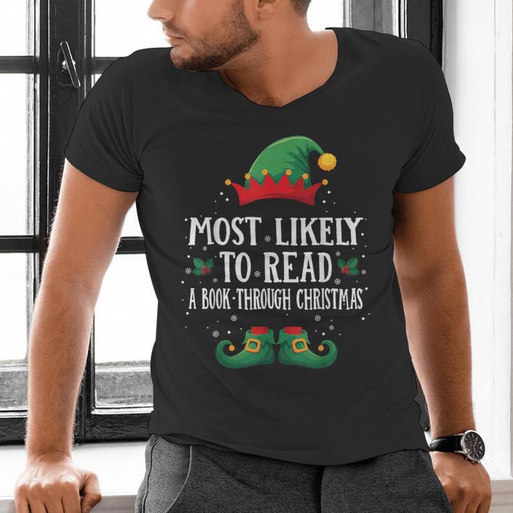 Most Likely To Read A Book Matching Christmas Elf Men's V-Neck T-Shirt Most Likely To Read A Book Matching Christmas Elf Men's V-Neck T-Shirt