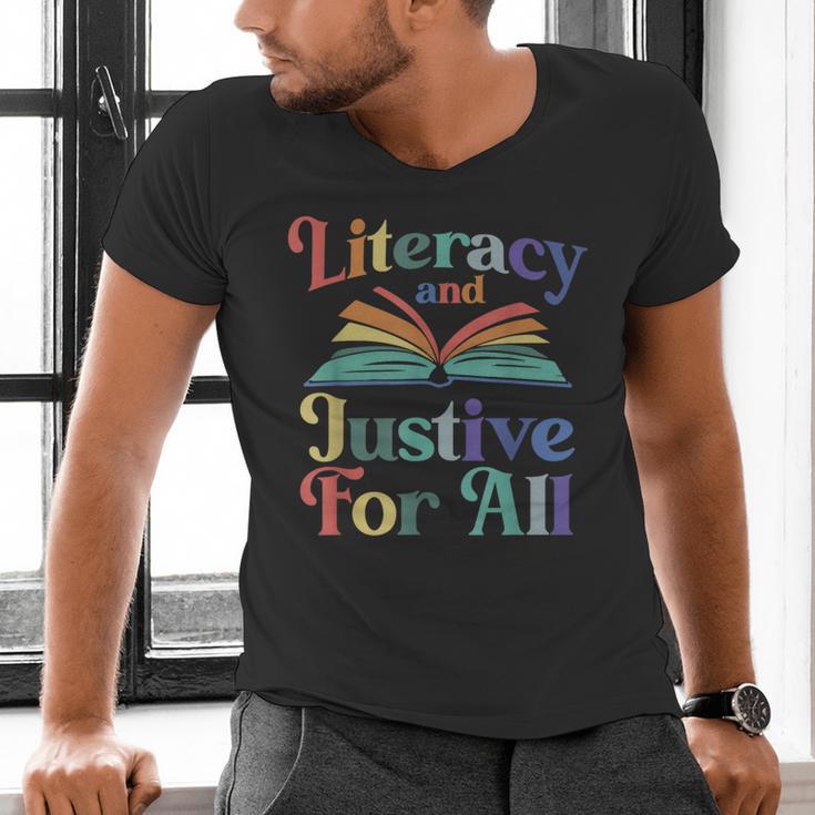 Literacy Justice For All Stop Book Banning Protect Librarian Men's V-Neck T-Shirt