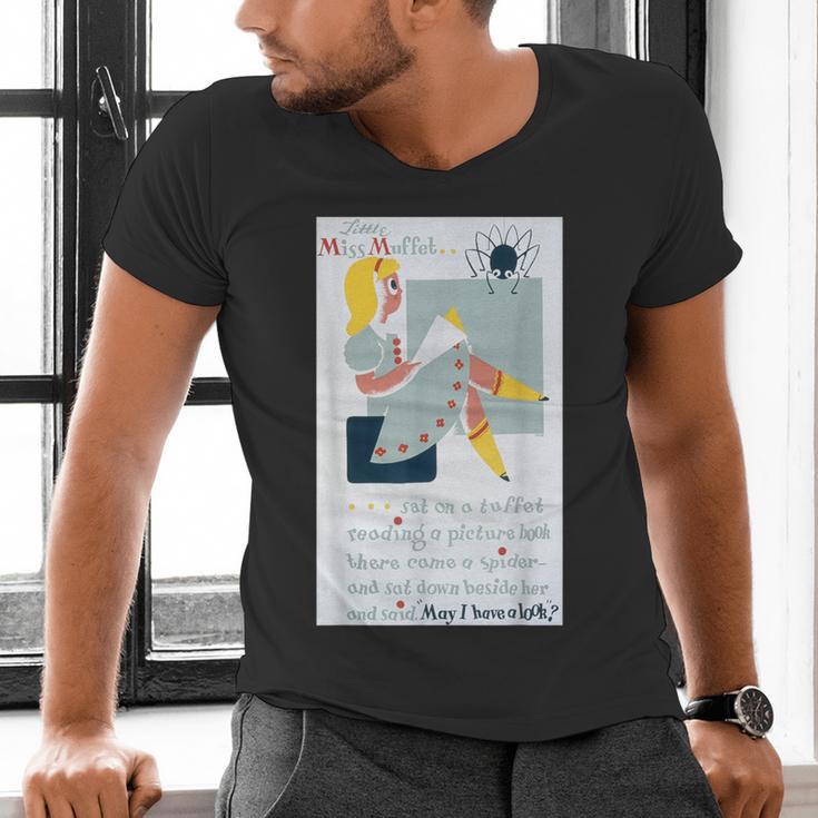 Little Miss Muffet Reading a Picture Book Men's V-Neck T-Shirt Little Miss Muffet Reading a Picture Book Men's V-Neck T-Shirt