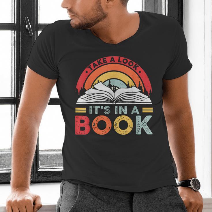 Take A Look It's In A Book Reading Book Vintage Rainbow Men's V-Neck T-Shirt Take A Look It's In A Book Reading Book Vintage Rainbow Men's V-Neck T-Shirt