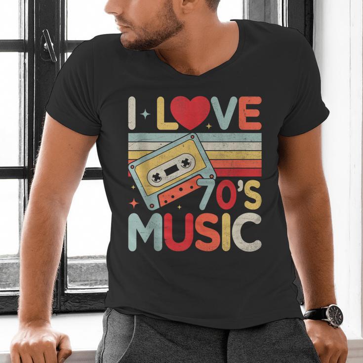 I Love 70's Music Retro Style Nostalgia Cassette 1970s Party Men's V-Neck T-Shirt