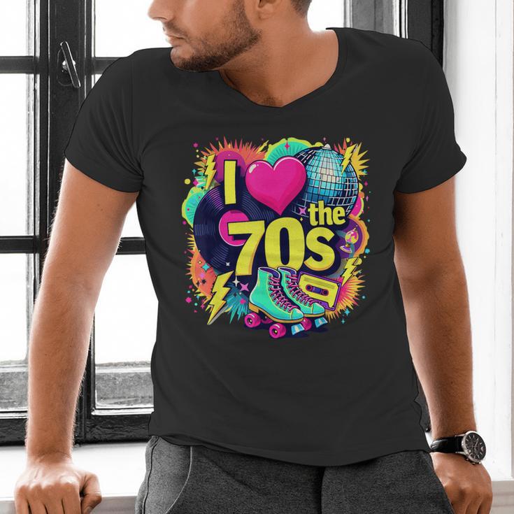 I Love The 70s Retro Cassette Roller Vinyl Nostalgia Vibes Men's V-Neck T-Shirt