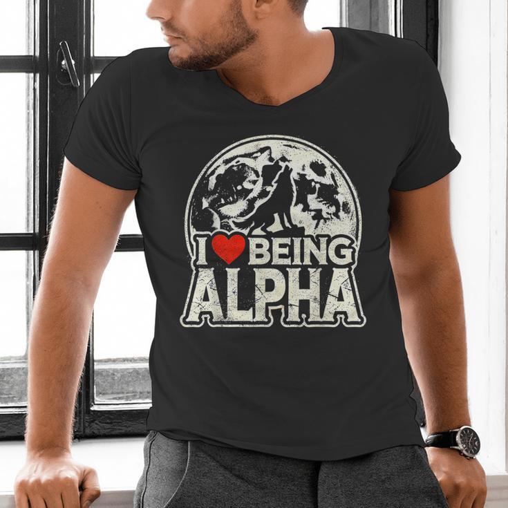 I Love Being Alpha Moonlit Wolf Meme Alpha Introvert Men's V-Neck T-Shirt