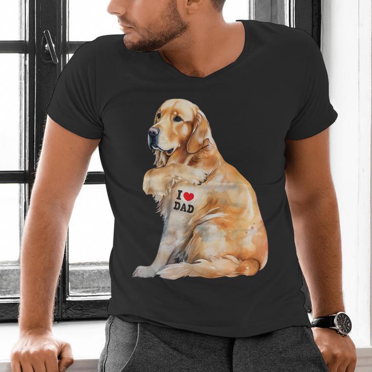 I Love Dad Patriotic Golden Retriever Canine Dog Lover Men's V-Neck T-Shirt