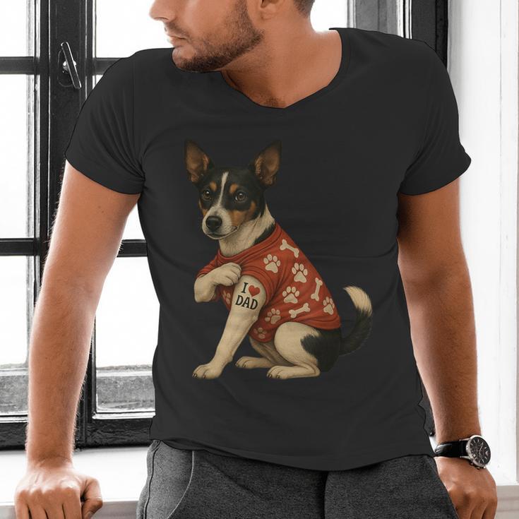 I Love Dad Tattoo Rat Terrier Dad Men's V-Neck T-Shirt