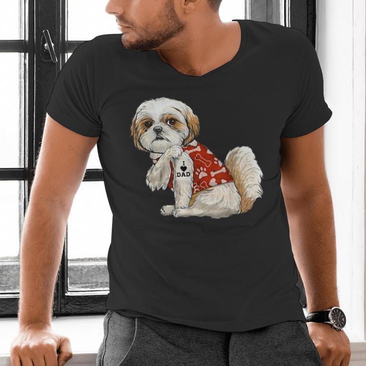 I Love Dad Tattoo Shih Tzu Dad Father's Day Men's V-Neck T-Shirt