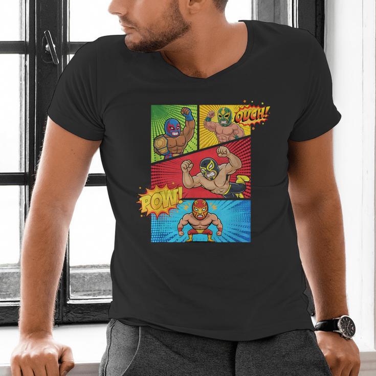 Lucha Libre Comic Book Mexican Wrestling Cartoon Wrestler Men's V-Neck T-Shirt