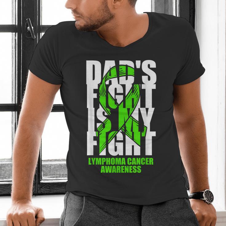Lymphoma Cancer Awareness Lime Green Ribbon Dad's Fight Men's V-Neck T-Shirt Lymphoma Cancer Awareness Lime Green Ribbon Dad's Fight Men's V-Neck T-Shirt