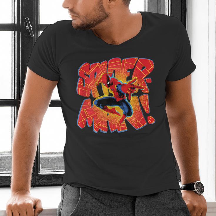 Marvel Spider-Man Peter Parker Comic Book Letter Logo Men's V-Neck T-Shirt Marvel Spider-Man Peter Parker Comic Book Letter Logo Men's V-Neck T-Shirt
