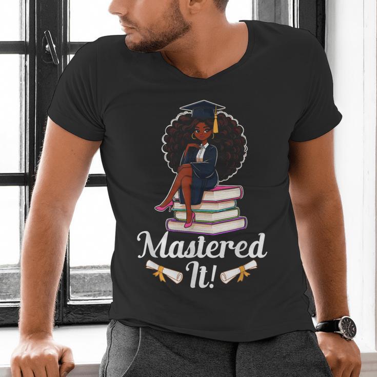 Mastered It Black Girl Masters Degree Graduation Black Queen Men's V-Neck T-Shirt