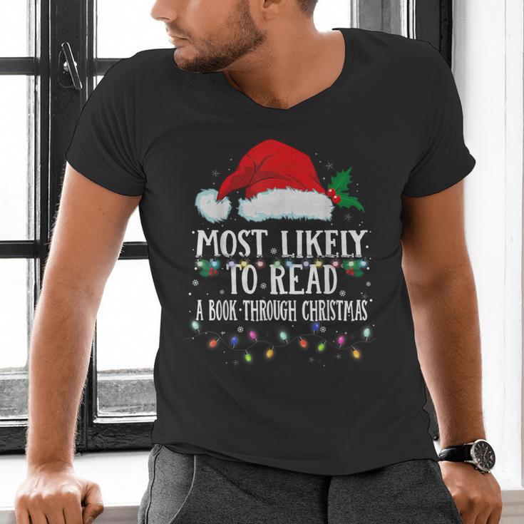 Matching Christmas PJS Most Likely To Read A Book Men's V-Neck T-Shirt Matching Christmas PJS Most Likely To Read A Book Men's V-Neck T-Shirt