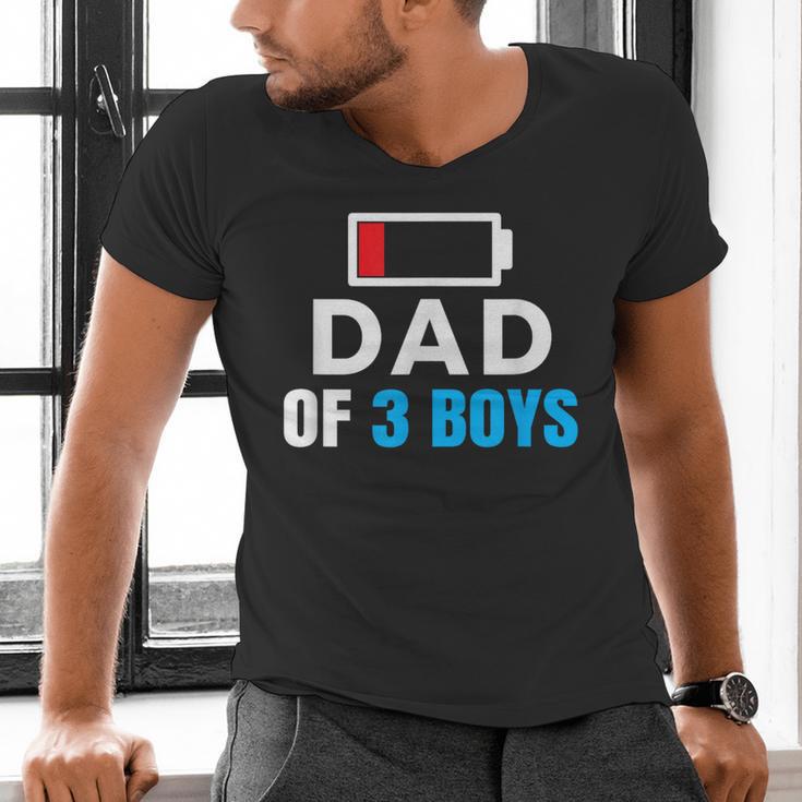 Matching Father's Day Low Battery Dad Of 3 Boys Men's V-Neck T-Shirt