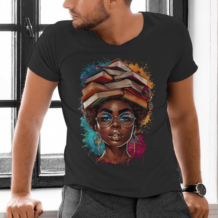 Melanin Girl Afro Book Lover Librarian Teacher Student Men's V-Neck T-Shirt