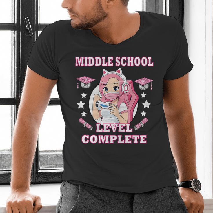 Middle School Level Complete Gaming Graduation Anime Girl Men's V-Neck T-Shirt
