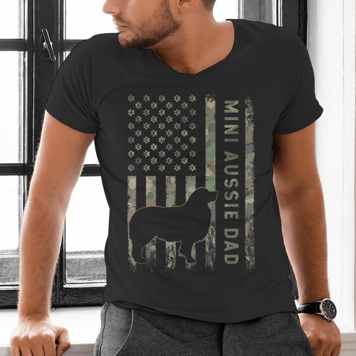 Mini Aussie Dad Australian Shepherd Dog Camo USA Flag Men's V-Neck T-Shirt Mini Aussie Dad Australian Shepherd Dog Camo USA Flag Men's V-Neck T-Shirt