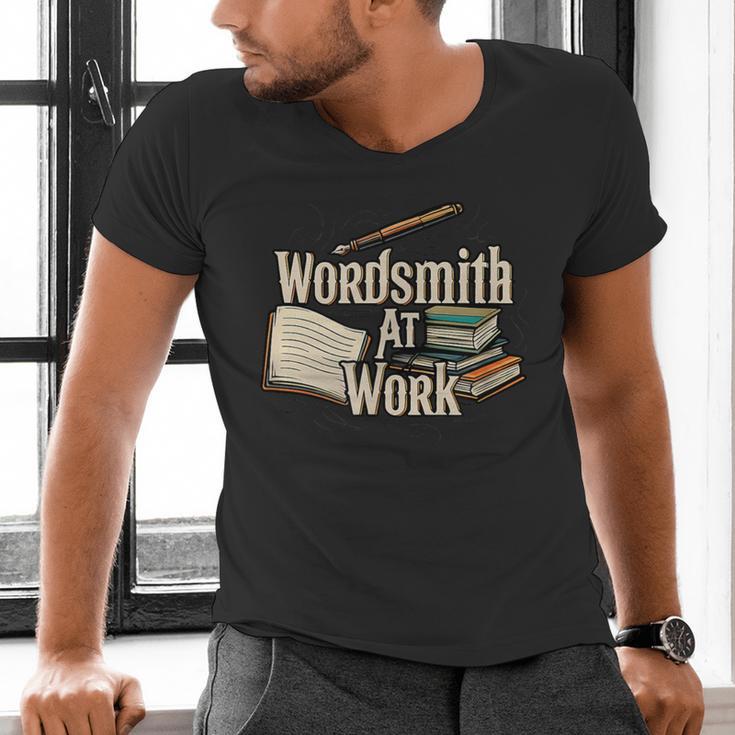Wordsmith At Work Vintage Writer & Author Pen Book Lover Men's V-Neck T-Shirt