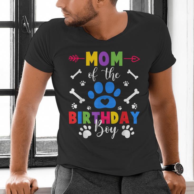 Mom And Dad Mom Of The Birthday Boy Dog Paw Family Matching Men's V-Neck T-Shirt