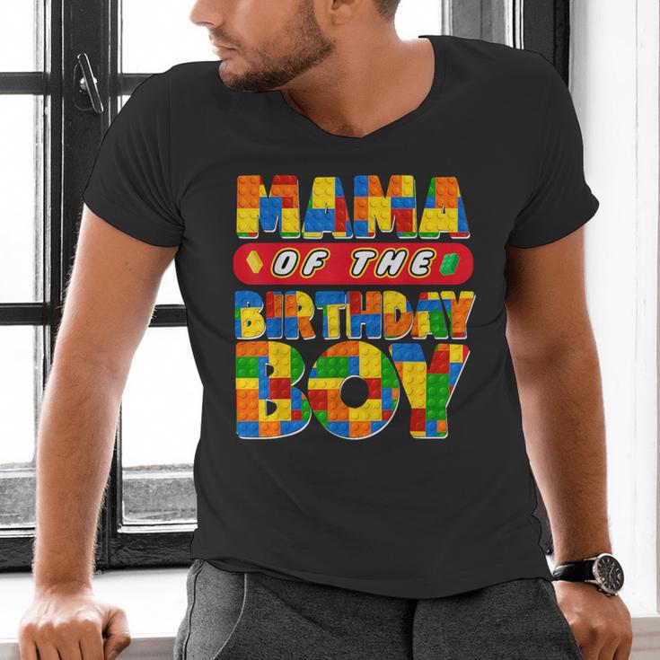 Mom And Dad Mama Birthday Boy Building Bricks Family Party Men's V-Neck T-Shirt
